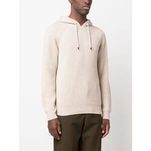 Brunello Cucinelli Ribbed Knitted Drawstring Hoodie Light Beige Mens Size XXXL
